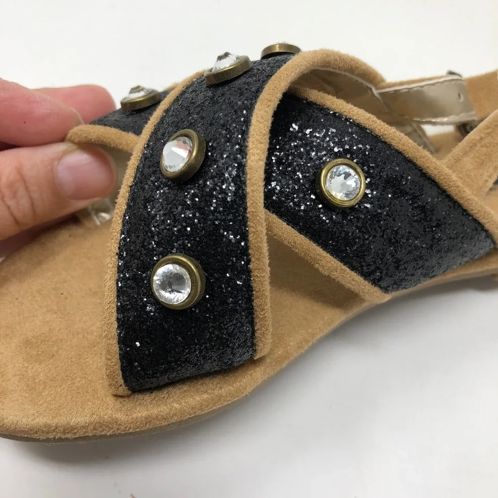 Joyfolie Amara Sandal Girls Toddler 12 Black Glitter Rhinestone Heel Strap